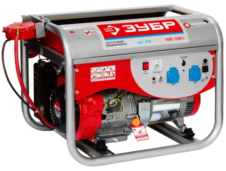 Электрогенератор Зубр ЗЭСГ-5500, однофазный, синхронный, газо-бензиновый, 13 л.с., 5.5кВт, 2xEURO 16A