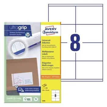 Этикетка самоклеящаяся Avery Zweckform 3426, односторонняя, матовая, 105x70мм, 8шт. на листе A4, 100л., белый (3426)