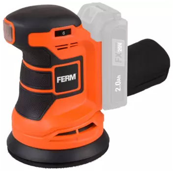 Эксцентриковая шлифовальная машина Ferm ESM1014, аккумуляторная, 125мм, 10000 об/мин, пылесборник, поставляется без аккумуляторов и зарядного устройства, 1.3кг