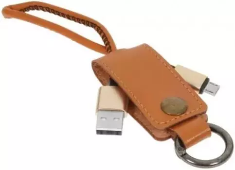 Кабель-брелок USB-Micro USB, 2A 25см, коричневый mObility (УТ000023421)