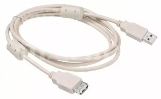 Кабель-удлинитель USB(Am)-USB(Af), ферритовый фильтр, 1.8 м, серый, Buro (USB2.0-AM-AF-1.8M-MG)