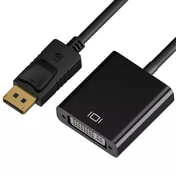 Кабель DisplayPort(20M)-DVI-I(29F) Dual Link 4K, экранированный, 20см, черный GCR (GCR-ADP2MDVI / GC-ADP2MDVI)