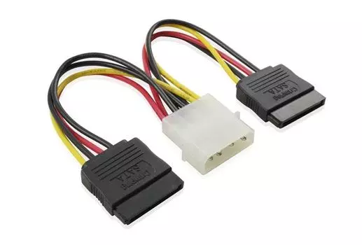 Кабель Greenconnect 2xSATA-Molex(4-pin), прямой, 15 см, черный/красный/желтый (GC-ST205)