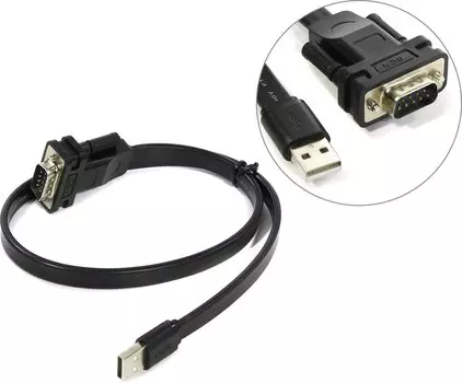 Кабель Greenconnect USB 2.0(AM)-COM(9M), плоский, 50см, черный (GCR-UOC5M-BCG-0.5m)