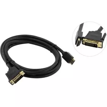 Кабель HDMI(19M)-DVI-D(25M) Dual Link, 2 м, черный Vention (ABFBH)