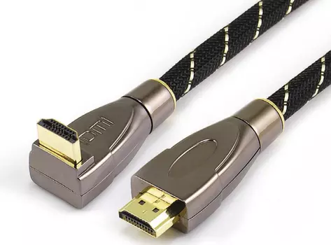 Кабель HDMI(19M)-HDMI(19M) прямой/угловой v2.0 4K, экранированный, 5 м, черный Wize (WAVC-HDMIRA-5M)