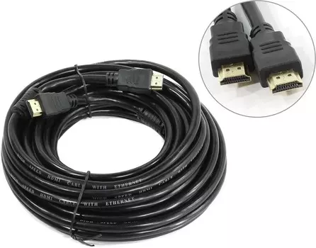 Кабель HDMI(19M)-HDMI(19M) v1.4 4K, экранированный, ферритовый фильтр, 10м, черный Smartbuy (K302)