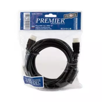 Кабель HDMI(19M)-HDMI(19M) v1.4, экранированный, ферритовый фильтр, 5 м, черный PREMIER 5-813 (5-813)