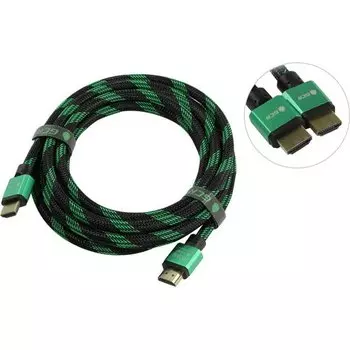 Кабель HDMI(19M)-HDMI(19M) v2.0 4K, экранированный, 3 м, черный/зеленый Greenconnect BICOLOR (GCR-51487)