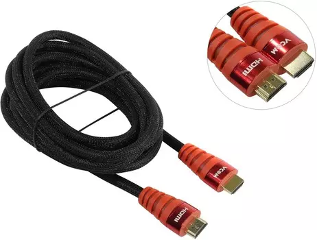 Кабель HDMI(19M)-HDMI(19M) v2.0 4K, экранированный, 3м, черный/красный VCOM (CG526S-R-3M)