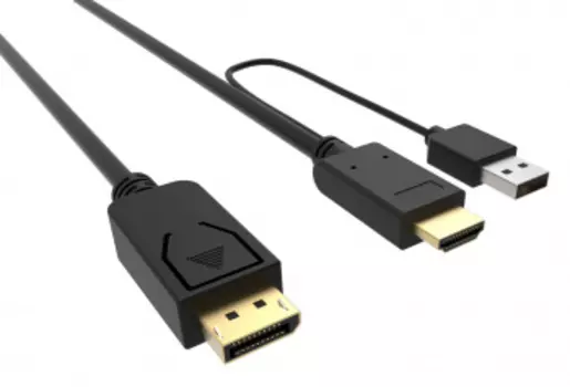 Кабель HDMI(19M)/USB 2.0(AM)-DisplayPort(20M) 4K, 3 м, черный Buro (HDMI-DP-3M)