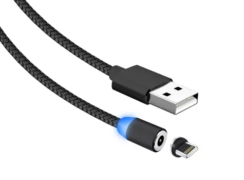 Кабель Jet.A USB2.0-Lightning 8-pin, нейлон, поддержка QUICK CHARGE, 2A, магнитный, 1м, черный (JA-DC46 1m Black)