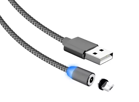 Кабель Jet.A USB2.0-micro USB 2.0, нейлон, поддержка QUICK CHARGE, 2A, магнитный, 2м, серый (JA-DC26 2m Grey)