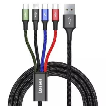 Кабель lightning 8-pin(m)/2xUSB TypeC (m)/USB Micro B(m)-USB 2.0(Am), 1.2м, серый Baseus (CA1T4-B01)