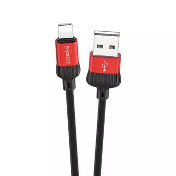 Кабель Lightning 8-pin-USB, 2.1A, 1м, черный/красный Borofone Dignity BX28
