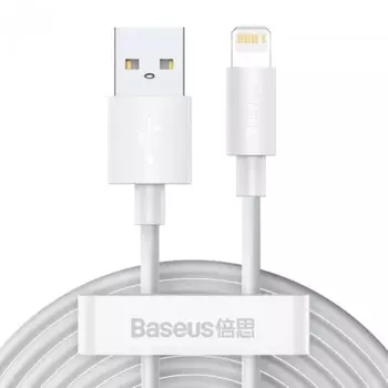 Кабель Lightning 8-pin-USB, 2.4A, 1.5м, белый Baseus Simple Wisdom Kit (TZCALZJ-02)