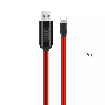 Кабель Lightning 8-pin(m)-USB 2.0(Am), плоский, 2A, 1.2м, красный HOCO displayed timing U29 (6957531062950 )
