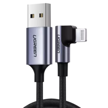 Кабель Lightning 8-pin-USB, угловой, экранированный, 2.4A, 1м, черный UGREEN US299 (60521)