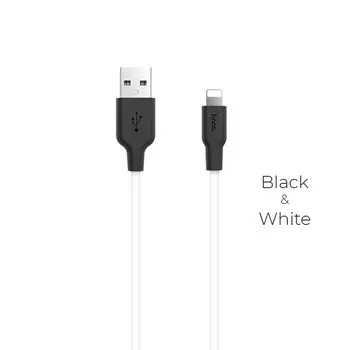 Кабель Lightning 8-pin-USB, 2A, 1м, белый/черный HOCO (УТ-00000278 / 6957531071365)