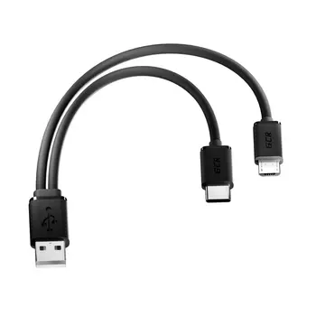 Кабель Micro USB 2.0 B(m)+USB 2.0 Type-C(m)-USB 2.0(Am), 15см, черный Greenconnect GCR-Y14 (GCR-51650)