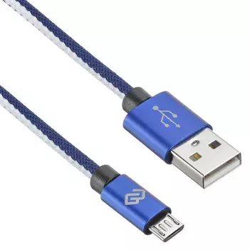 Кабель Micro USB-USB, 2.4A, 15см, синий Digma round denim (1080397)