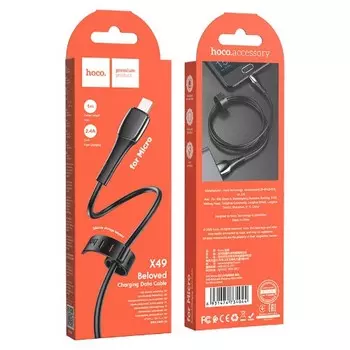 Кабель Micro USB 2.0(Bm)-USB 2.0(Am), 2.4A, 1м, черный HOCO X49 (6931474734044)