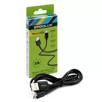 Кабель Micro USB 2.0(Bm)-USB 2.0(Am), 3А, 1.2 м, черный, ERGOLUX (15093)