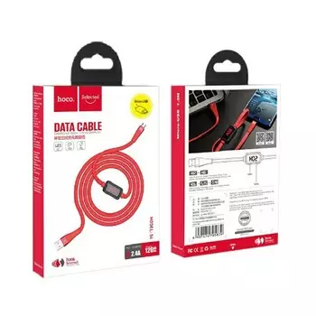 Кабель Micro USB 2.0(Bm)-USB 2.0(Am), плоский, 2.4A, 1.2м, красный HOCO S4 (6931474705839)