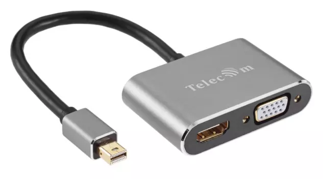 Кабель Mini DisplayPort(M)-HDMI (F)/ VGA (F) 4K, 20 см, серый Telecom (TA6080)