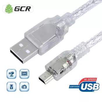Кабель Mini USB 2.0(Bm)-USB 2.0(Am), экранированный, 2.1A, 1.5м, прозрачный Greenconnect GCR-UM1 (GCR-UM1M5P-BD2S-1.5m)