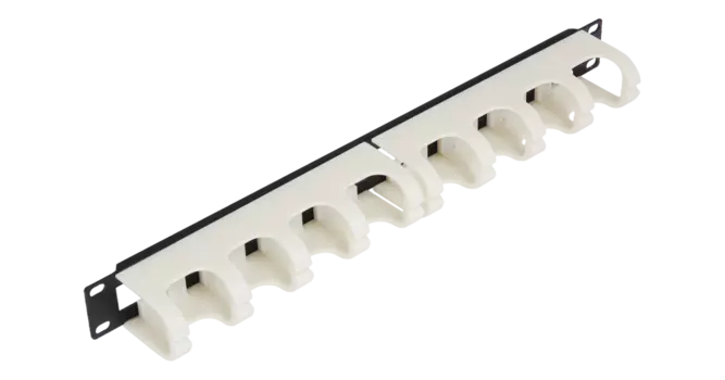 Кабельный органайзер NIKOMAX 19", 1U, глубина колец 48мм, для 110 кроссов, металлический, с пластиковыми кольцами, белый/черный (NMC-OP110)