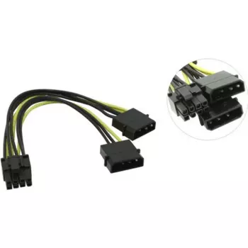 Кабель-переходник 2xMolex(F)-PCI-E 8-pin(M) Akasa, 1.5 мм, прямой (AK-CBPW20-15)