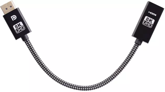 Кабель-переходник (адаптер) DisplayPort (19M)-HDMI(19F) v1.4/v2.1 4K/8K, 20 см, черный Telecom (TA580)