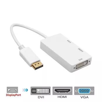 Кабель-переходник (адаптер) DisplayPort(20M)-HDMI (F), VGA (F), DVI (F), 20см, белый ORIENT C309W (30742)