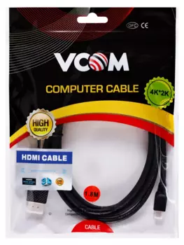 Кабель-переходник (адаптер) HDMI(19M)-Micro HDMI(19M) v1.4 4K, экранированный, 1.8 м, черный VCOM (CG587-1.8M)