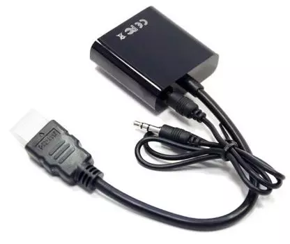 Кабель-переходник (адаптер) HDMI(19M)-VGA(15F)/Jack 3.5mm(F), черный 5bites (AP-020)