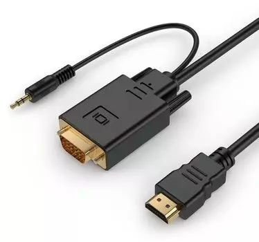 Кабель-переходник (адаптер) HDMI(19M)-VGA(15M)/Jack 3.5mm(M), 1.8 м, черный PREMIER (5-983au 1.8)