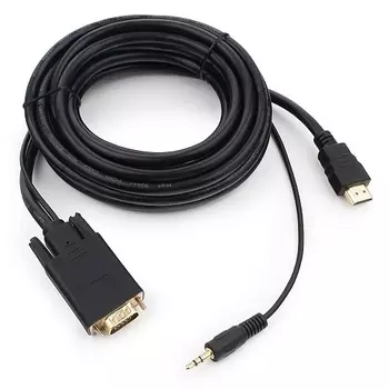 Кабель-переходник (адаптер) HDMI(19M)-VGA (15M)+Mini jack 3.5, 5 м, черный Cablexpert (A-HDMI-VGA-03-5M)