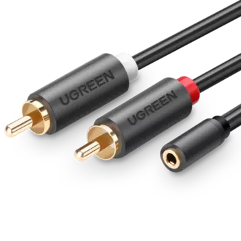 Кабель-переходник (адаптер) Jack 3.5mm(F)-2xRCA(M), 1 м, серый UGREEN (10588)