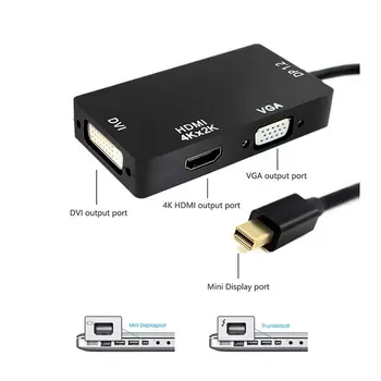 Кабель-переходник (адаптер) Mini DisplayPort(20M)-HDMI(19F)/DVI(F)/VGA(15F), экранированный, 20см, черный ORIENT (C320B)