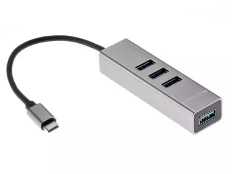 Кабель-переходник (адаптер) USB Type-C-4xUSB, 20см, серебристый Telecom (TA310C)
