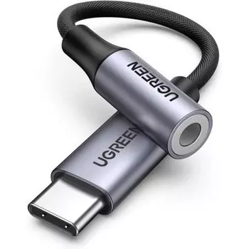 Кабель-переходник (адаптер) USB Type-C(M)-Jack 3.5mm(F), экранированный, 10 см, серый UGREEN AV161 (80154)