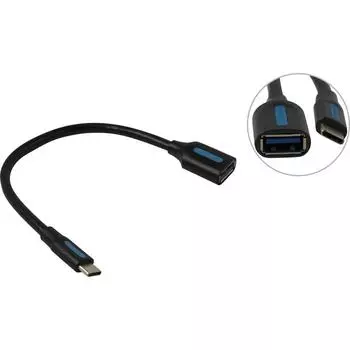Кабель USB Type-C(m)-USB(Af), OTG, экранированный, 15 см, черный, Vention (CCVBB)