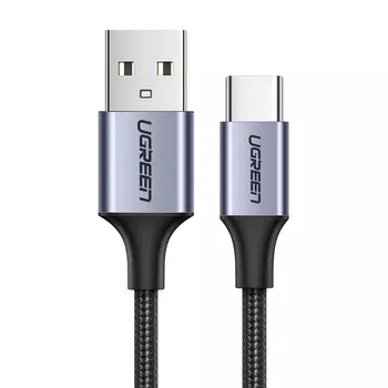 Кабель USB(Am)-USB Type-C(f), экранированный, быстрая зарядка, 3А, 25 см, черный/серый, UGREEN US288 (60124_)