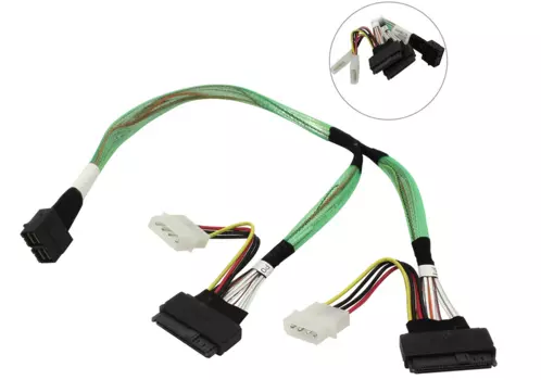 Кабель-переходник Broadcom, SFF-8643 (mini SAS HD) - 2xSFF-8639 (U.2), 50см, черный/зеленый (05-50065-00)