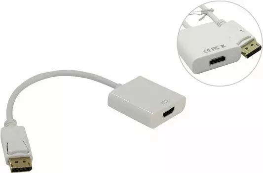 Кабель-переходник (адаптер) DisplayPort(20M)-HDMI(19F), 10 см, белый VCOM (CG553)