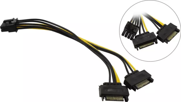 Кабель-переходник питания (адаптер) 2xSATA-PCI-E 8-pin(M), для видеокарт, 20 см, черный (355398)