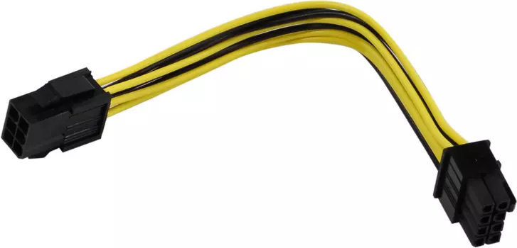 Кабель-переходник питания (адаптер) PCI-E 6-pin(M)-PCI-E 8-pin(M), для видеокарт, 10 см, черный (442213)