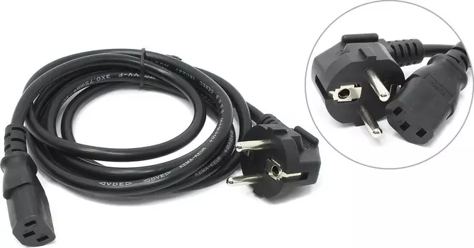 Кабель питания IEC-320-C13-Schuko (Euro)(M), 6A, 220В, 3м, черный VCOM (CE021-CU0.75EURO-3м)