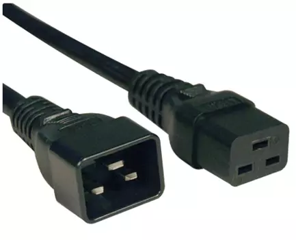 Кабель питания IEC-320-C19-IEC-320-C20, 16A, 220В, 1 м, черный Hyperline (PWC-IEC19-IEC20-1.0-BK)